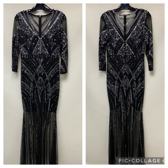 Aidan Mattox3/4 sleeve Bodycon illusion beaded mesh dress - Picture 5 of 5